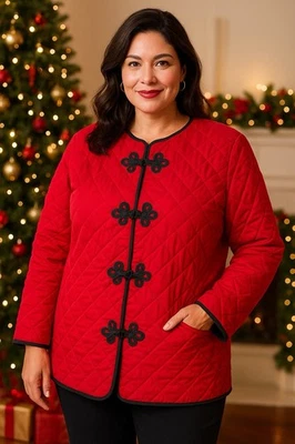 Chaqueta Shacket Susan Graver 1X Capa de Vellón Acolchada Clásica Cierre Rana Acogedora Foto 1 de 4