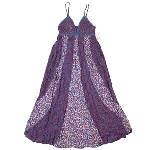 Free People Forever Time Blue Combo Cutout Floral Dress Size Women's XL - Picture 1 of 14