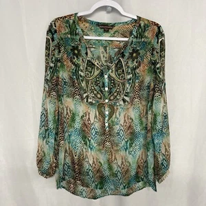 MUSHKA SIENNA ROSE multicolor snakeskin paisley floral semi sheer top S - Picture 1 of 10