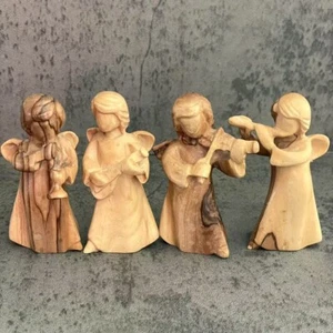 Set of 4 Praying Playing Angels Olive Wood Hand Carved Bethlenem Palestine 3.5" - Picture 1 of 8