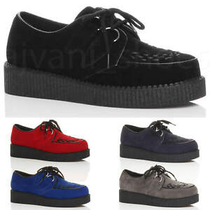 MENS PLATFORM WEDGE LACE UP GOTH PUNK BROTHEL CREEPERS BEETLE CRUSHERS SHOES