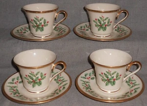 Juego (4) TAZAS Y PLATILLOS Lenox PATRÓN NAVIDEÑO Tema Hecho en EE. UU. - Imagen 1 de 9