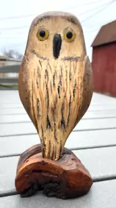 JIM SLACK handgeschnitzt & bemalt NORTHERN SAW WHEW OWL VOGEL Lockvogel Schnitzerei - Bild 1 von 5