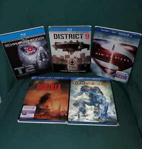 T2 JUDGMENT DAY+DISTRIC 9+GODZILLA+MAN OF STEEL+PACIFIC RIM-BLU-RAY + DVD - Bild 1 von 24