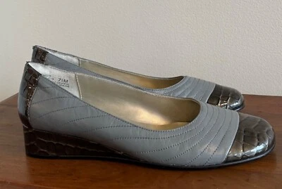 Mujer Vintage Bellini Cuero Pisos Cocodrilo Repujado Talla 7.5 Gris y Negro Foto 1 de 4