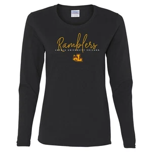 Loyola Chicago Ramblers Thin Script Womens Long Sleeve T-Shirt - Black - Picture 1 of 6