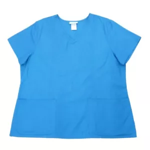 Simply Basic Womens Blue V Neckline Medical Smock Nurse Scrubs Shirt Top Large - Picture 1 of 1