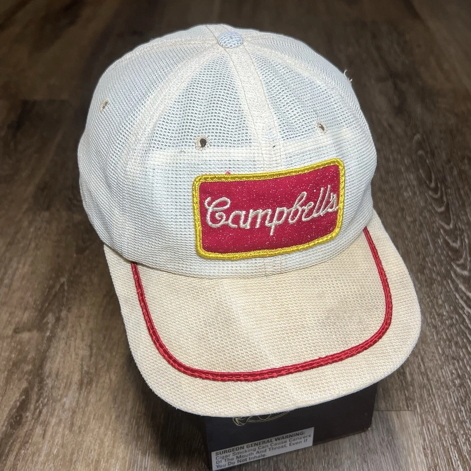 Chapéu de sopa Campbell vintage verdadeiro anos 60 caminhoneiro trabalho angustiado tarefa anúncio promocional LEIA - Imagem 1 de 4