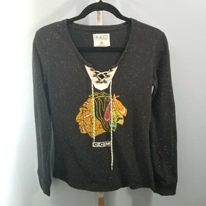 CCM Mujer M NHL Chicago Blackhawks Hockey Mangas Largas Con Cordones Camiseta Gris - Imagen 1 de 7