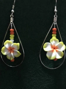 OOAK Yellow Poly Clay Flower Silver Hook Earrings/Dangle Earrings/Drop Earrings - Picture 1 of 2