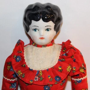 Antiguo 16" Muñeca China Grande Paño de Cabello Negro Cuerpo Vestido Rojo Marcación ""E Sigmon"? - Imagen 1 de 12