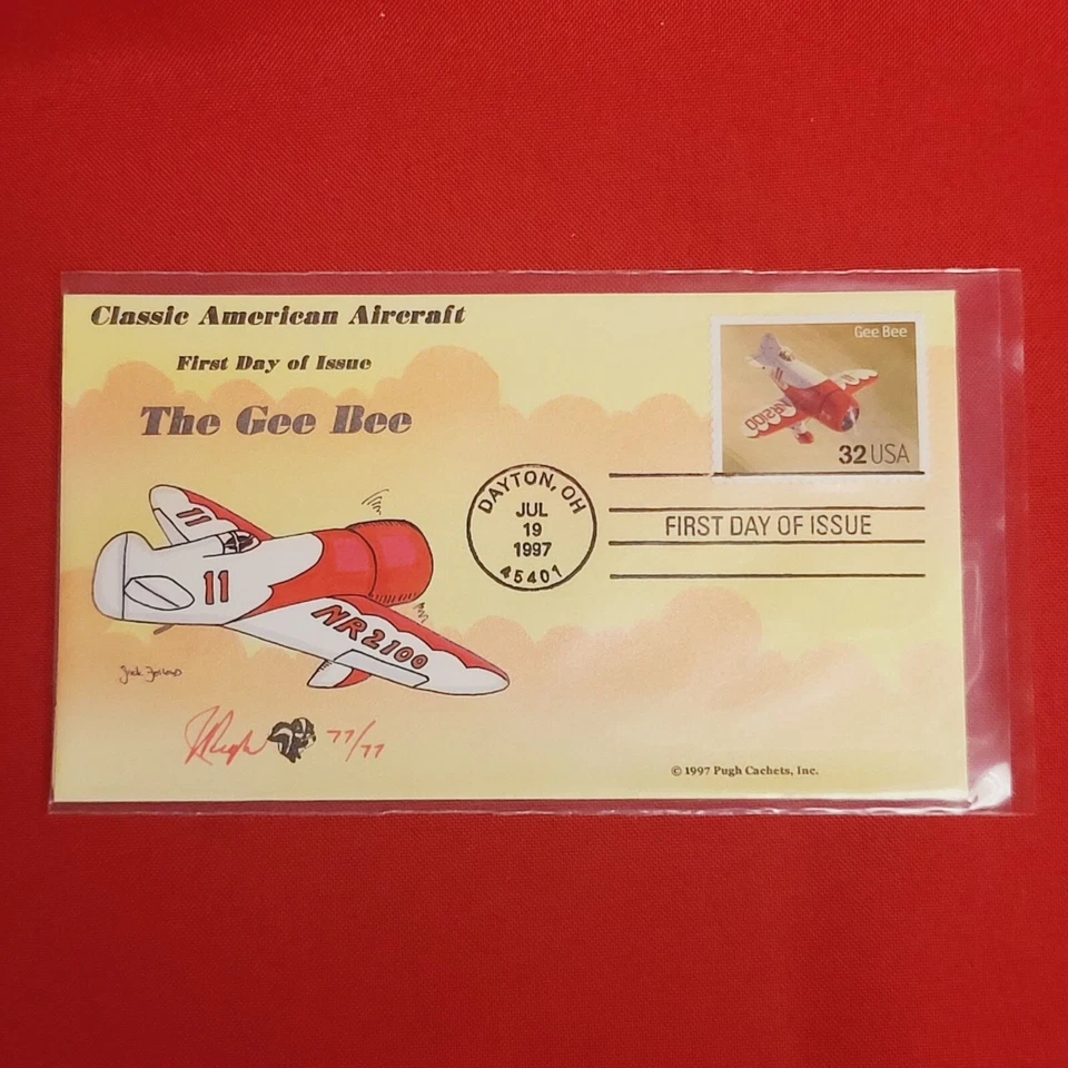 Caja sobre caché de estampillas edición primer día Gee Bee avión americano clásico Foto 1 de 4