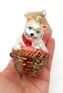 NEW Radko Kitten Kaboodle Christmas Cat Basket Ornament Vintage 1998 w/ Tag - Picture 1 of 17