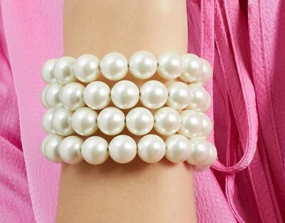 Nuevo-con-bolsa Kenneth Jay Lane (KJL) Memoria Alambre Stretch Pulsera Perla (OS) Foto 1 de 4