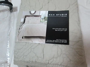 New Max Studio Set of Two Standard Shams 21"x27"- Pale Beige NIP - Picture 1 of 4