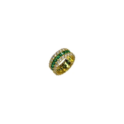 Anello Donna Re Mida Argento Dorato 925 Zirconi Verdi Baguette Misura 15 Fascia- - Immagine 1 di 2