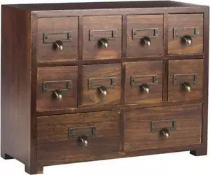 10 Drawers Wood Apothecary Medicine Cabinet Label Holder Organizer Card Catalog - Picture 1 of 9