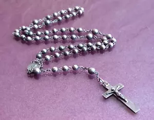 1920s Silver Rosary, Vintage Catholic Rosary Jesus Christ Crucifix - Picture 1 of 14