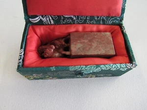 Vintage Chinese Ram Red Stone Marble Wax / Ink Stamp with Original Box - Picture 1 of 10
