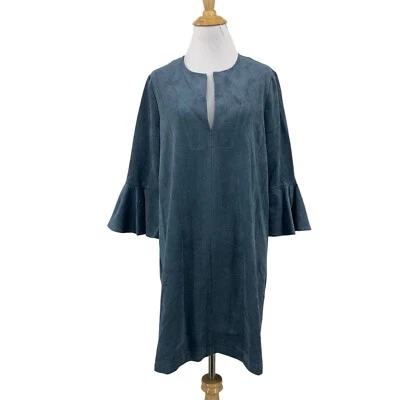 Vestido BCBGMaxazria Feminino S Pequeno Azul Gola Dividida Veludo Manga Sino Mini - Imagem 1 de 4