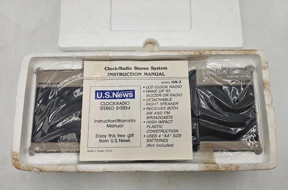 Portable AM/FM Stereo Radio Alarm Clock Model No. US-2 w Detachable Speaker-NEW! - Image 1 of 4