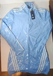 NWT Adidas Ivy Park Womens Latex Dress Medium Light Blue White Stripe Mini - Picture 1 of 17