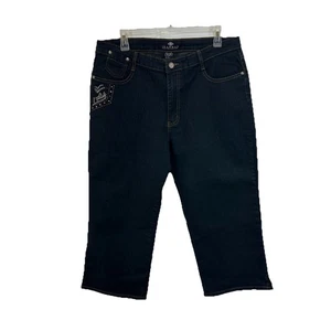 Jean Bay Capri Jeans Damen 16W dunkelblau bestickt Glitzer Taschen Sommer - Bild 1 von 7