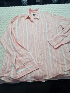 Hugo Boss 100% LINEN Mens  Shirt Pink White Stripes  VGC - Picture 1 of 8