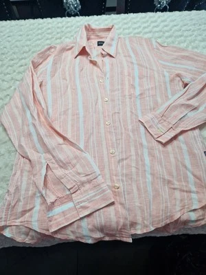 Hugo Boss 100% LINEN Mens  Shirt Pink White Stripes  VGC - Image 1 of 4