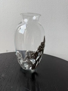 VTG Seagull Pewter Daffodil Clear Glass Bud Vase - Picture 1 of 6