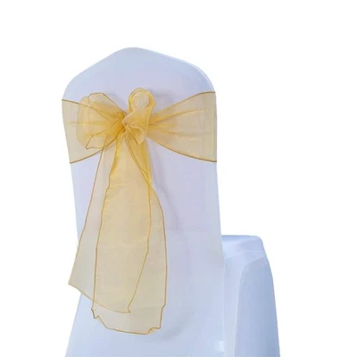 Pacote com 50 faixas de cadeira de casamento organza dourada arcos tule transparente para festa... - Imagem 1 de 4