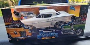 MUSCLE MACHINES 1/18 WHITE 1958 CHEVY IMPALA HOT ROD NEW - Picture 1 of 5