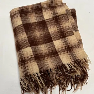 Vintage Chase Woolmount Troy Decke Mills braun kariert Wolle Überwurf Fransen USA - Bild 1 von 8