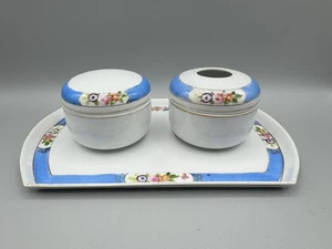Nippon Vanity Set 5 Pezzi Trinket Box Vassoio Ricevitore Capelli Blu Verde Cina Giappone - Foto 1 di 6