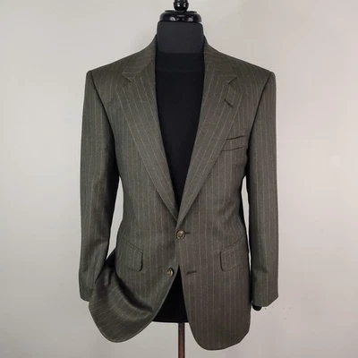 Lands End Blazer мужской 38R оливковая веревка полоски камвольная шерсть две пуговицы куртка с подкладкой - Изображение 1 из 4