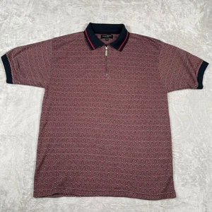 Yves Saint Laurent YSL Mens Large Geometric Print Zip Polo Shirt Red Black White - Picture 1 of 7