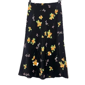 Realisation Par Naomi Skirt Size S 100% Silk Black Floral Knee Length - Picture 1 of 6