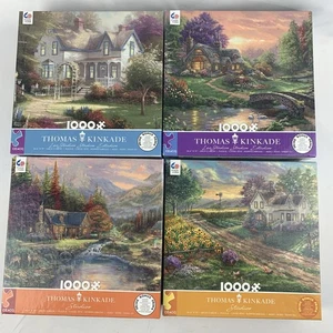Lot of 4 THOMAS KINKADE 1000 Piece Scenic Jigsaw Ceaco Puzzles Posters Complete - Picture 1 of 17