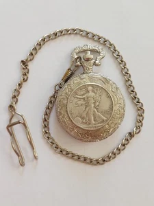 1944 Silver Walking Liberty Coin Pocket Watch American Historic Society Quartz - Picture 1 of 7