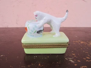 Vintage PHB Porzellan Scharnier Mini Schmuck Katze mit Fischnapf zu verkaufen!!! - Bild 1 von 6