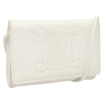 CELINE Shoulder Bag Leather White Gold Auth BA2447 - Image 1 of 4