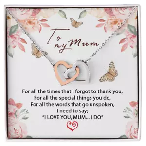 To My Mum / Mothers Day Gift / Double Heart Necklace with Message Card - Picture 1 of 12