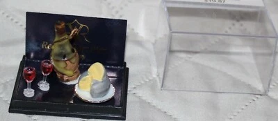 Reutter Porcelain Miniature Chianti Bottle w Wine Glasses and Cheese  - Image 1 of 2