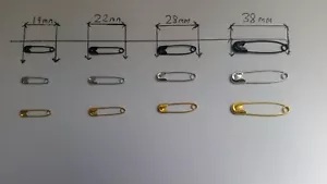 Strong Steel Safety Pins Size 19 mm 22 mm 28 mm 38 mm Black Gold Silver Craft - Picture 1 of 3