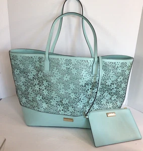 KATE SPADE HANDBAG Bradford Court Floral light blue Margareta Tote with pouch - Picture 1 of 20