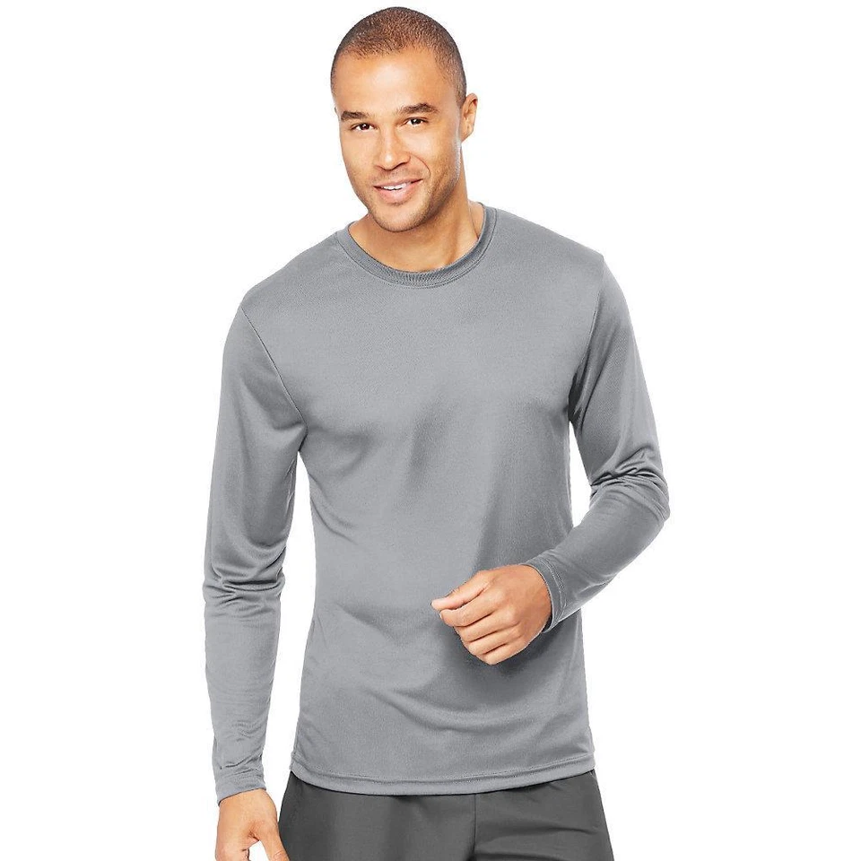 Hanes 482L Cool Dri Performance Mens Long-Sleeve T-Shirt Graphite Grey - SZ