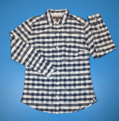 Camisa Tommy Bahama Para Mujer Manga Larga Con Botones A Cuadros Azul Blanco Bolsillo XS Foto 1 de 4