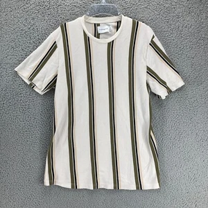 Topman Mens Striped Short Sleeve T Shirt Tee Size M White Olive 100% Cotton - Picture 1 of 8