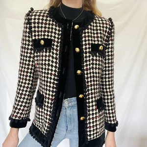 Vintage ESCADA wool black and white houndstooth blazer - Picture 1 of 12