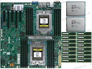 Supermicro H11DSI motherboard + 2x AMD EPYC 7702 CPU +16 x 8g 2666MHz RAM KIT - Afbeelding 1 van 2